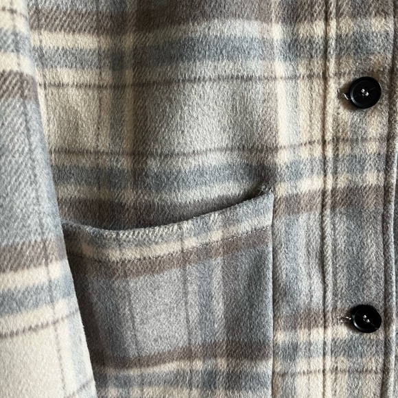 H&M cream tan coat with muted blue plaid - Picture 9 of 11
